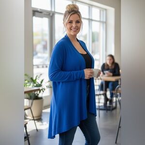 Eileen Fisher Tencel Silk Blend Open Front Cardigan XL Blue